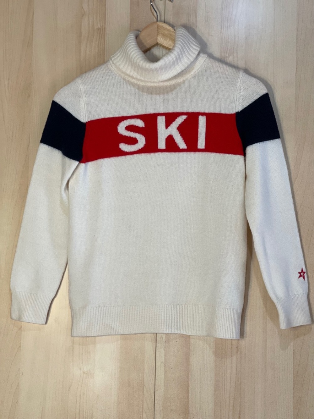 Perfect Moment Cream Turtleneck Ski Sweater with Red and Navy Accents